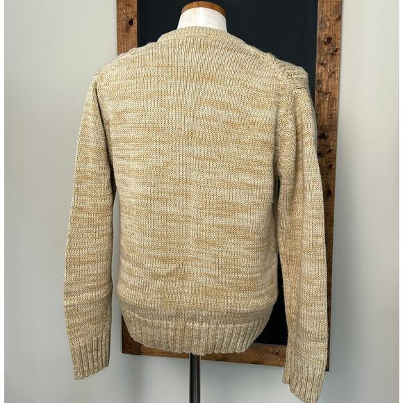 Vintage 70s Cadence Fisherman Cable Knit Sweater V-Neck Coastal Neutral Size M - Picture 7 of 10